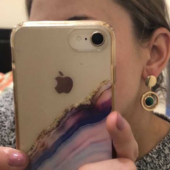 Green Drop Hoop Statement Earrings - Picture 6 of 8